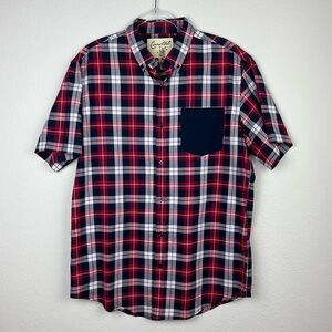Men's Short-Sleeve Red Plaid Button-Up Shirt